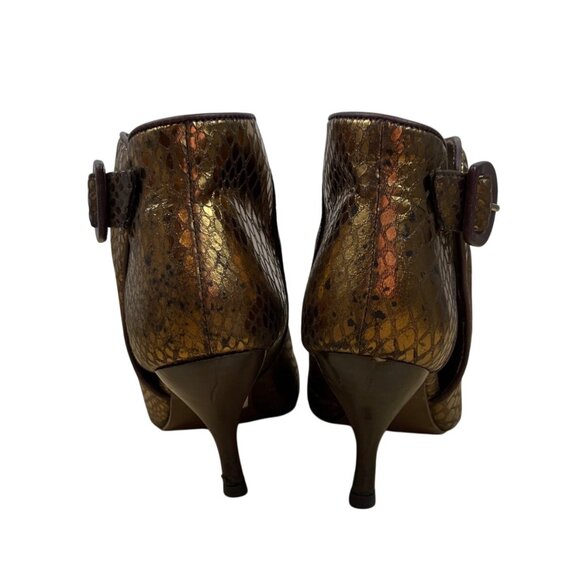 Miss Sofi Gold Snake Print Kitten Heels & Buckle Closure Ankle Booties Sz 35.5 - Picture 4 of 11